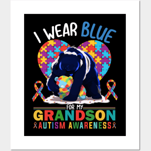 I Wear Blue For My Grandson Autism Awareness Month Posters and Art